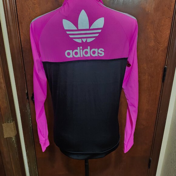 Adidas Track Jacket Black Hot Pink Full Zip Long Sleeve W/ Pockets Women' Size M - Picture 3 of 9